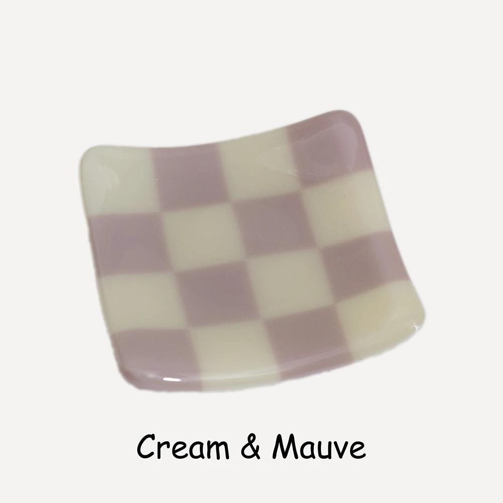 Fused Glass Dish – Handmade Chequered Oceanside Trinket Bowl 8cm by David Perry Glass & Ceramics (8cm-chequered-dual-coloured-shallow-dish-oceanside-collection)