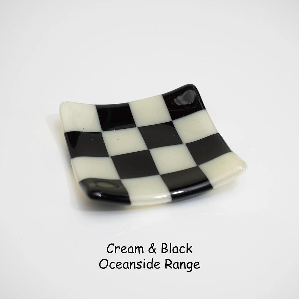 Fused Glass Dish – Handmade Chequered Oceanside Trinket Bowl 8cm by David Perry Glass & Ceramics (8cm-chequered-dual-coloured-shallow-dish-oceanside-collection)