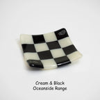 Fused Glass Dish – Handmade Chequered Oceanside Trinket Bowl 8cm by David Perry Glass & Ceramics (8cm-chequered-dual-coloured-shallow-dish-oceanside-collection)