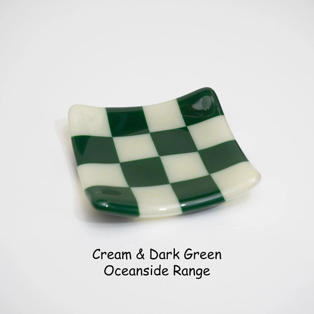 Fused Glass Dish – Handmade Chequered Oceanside Trinket Bowl 8cm by David Perry Glass & Ceramics (8cm-chequered-dual-coloured-shallow-dish-oceanside-collection)