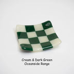 Fused Glass Dish – Handmade Chequered Oceanside Trinket Bowl 8cm by David Perry Glass & Ceramics (8cm-chequered-dual-coloured-shallow-dish-oceanside-collection)