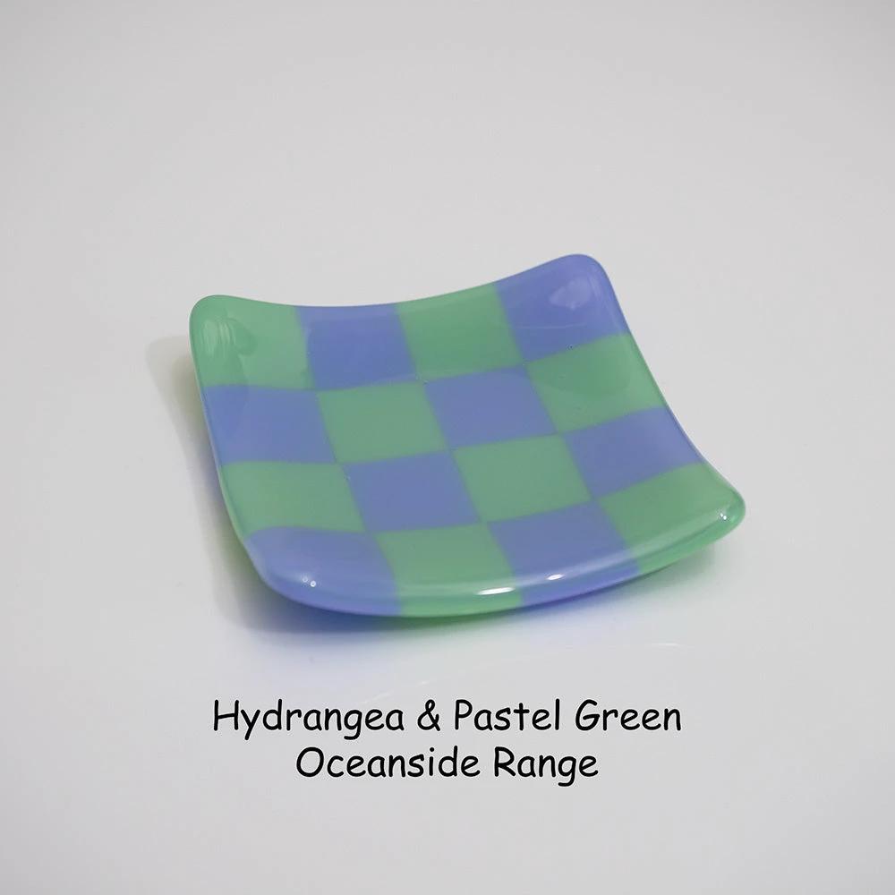 Fused Glass Dish – Handmade Chequered Oceanside Trinket Bowl 8cm by David Perry Glass & Ceramics (8cm-chequered-dual-coloured-shallow-dish-oceanside-collection)