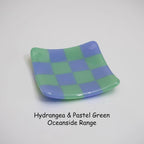 Fused Glass Dish – Handmade Chequered Oceanside Trinket Bowl 8cm by David Perry Glass & Ceramics (8cm-chequered-dual-coloured-shallow-dish-oceanside-collection)