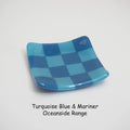 Fused Glass Dish – Handmade Chequered Oceanside Trinket Bowl 8cm by David Perry Glass & Ceramics (8cm-chequered-dual-coloured-shallow-dish-oceanside-collection)