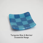 Fused Glass Dish – Handmade Chequered Oceanside Trinket Bowl 8cm by David Perry Glass & Ceramics (8cm-chequered-dual-coloured-shallow-dish-oceanside-collection)