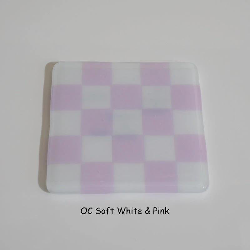 Glass Coasters – Handmade Chequered Design from Cornwall by David Perry Glass & Ceramics (10cm-chequered-soft-white-colour-coaster-oceanside-collection)