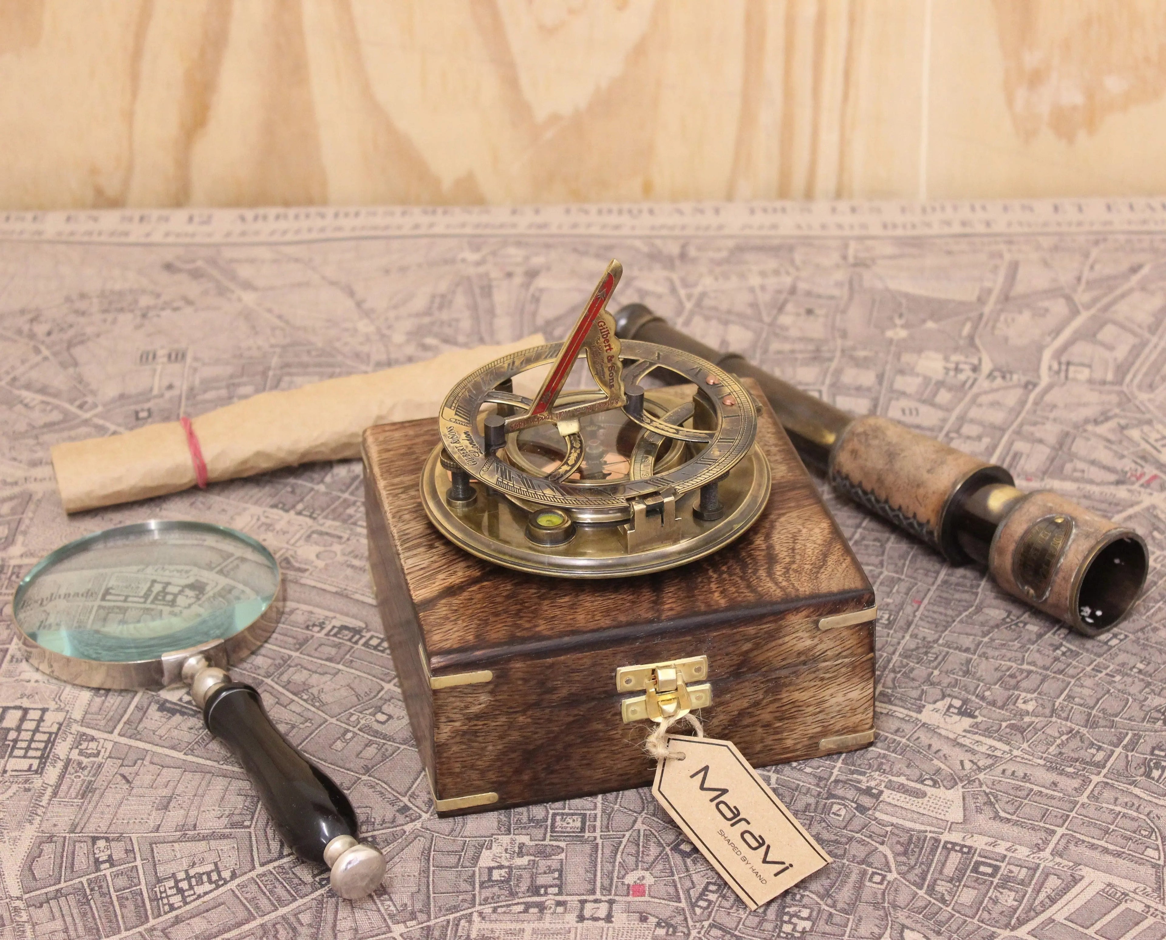 Antique Gilbert and Sons Compass Sundial Copper Dial