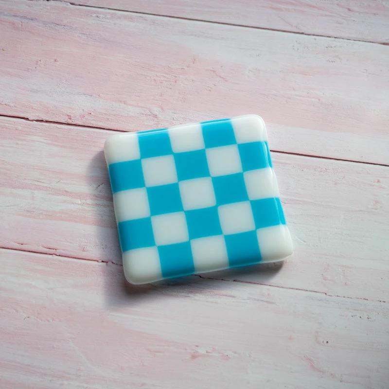 Fused Glass Coaster - Handmade Chequered Design in Cornwall by David Perry Glass & Ceramics (10cm-chequered-white-colour-coaster-bullseye-collection)
