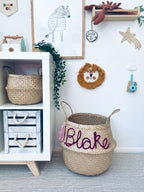 Pink Personalised tassel name basket - Extra Large