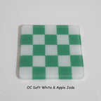 Glass Coasters – Handmade Chequered Design from Cornwall by David Perry Glass & Ceramics (10cm-chequered-soft-white-colour-coaster-oceanside-collection)