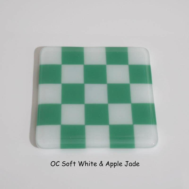 Glass Coasters – Handmade Chequered Design from Cornwall by David Perry Glass & Ceramics (10cm-chequered-soft-white-colour-coaster-oceanside-collection)