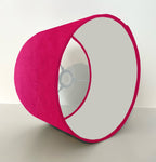 Cerise pink velvet drum lampshade/ ceiling shade with a white lining