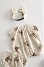 Bear 3 Piece Summer Set (T-Shirt, Shorts & Headband)