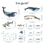 Sharks & Whales Decal Set - Sperm, Humpback, Blue, Hammerhead Shark + More - Watercolour Effect Stickers - Ocean Theme