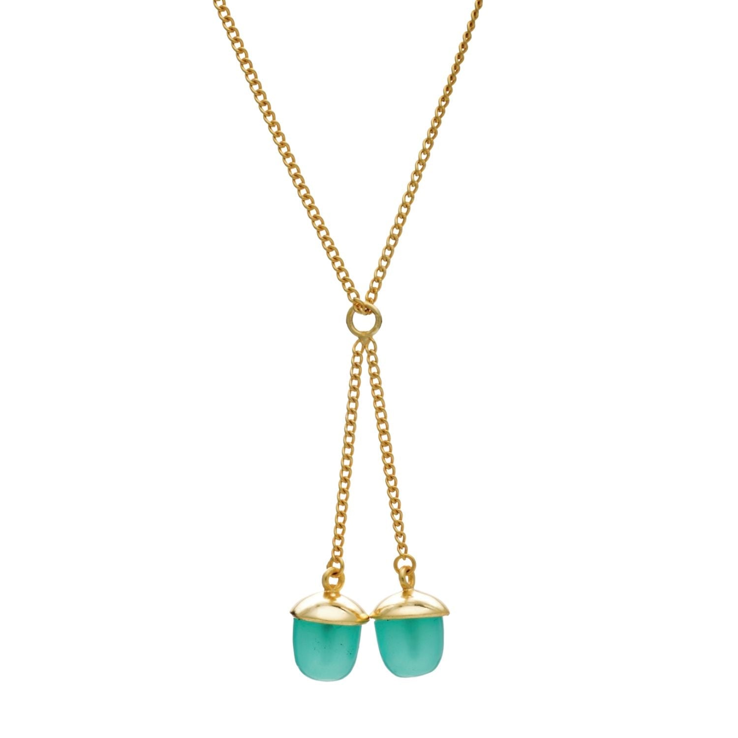 Acorn Gemstone Drop Necklace Aqua Chalcedony