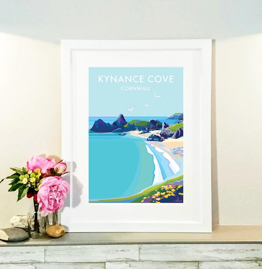 Kynance Cove Poster - Turquoise Waters & White Sand Art Print by BeckyBettesworth (kynance-cove)
