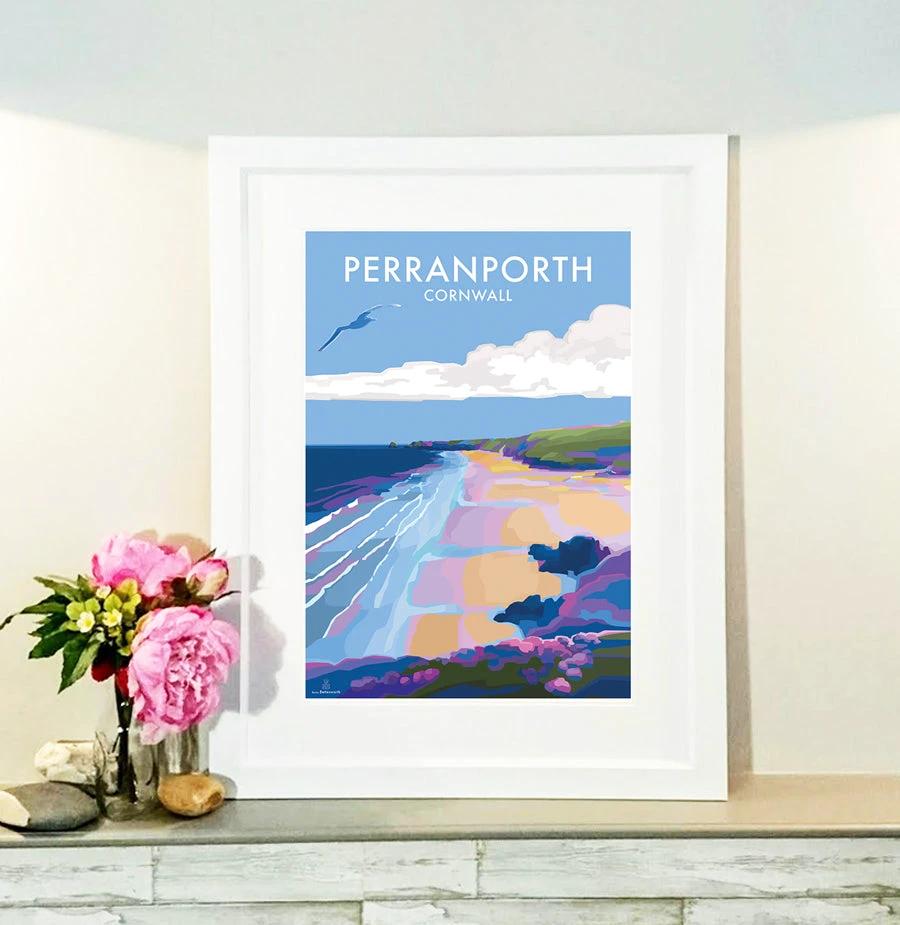 Cornwall Travel Poster - Perranporth Seaside Print by Becky Bettesworth by BeckyBettesworth (perranporth)