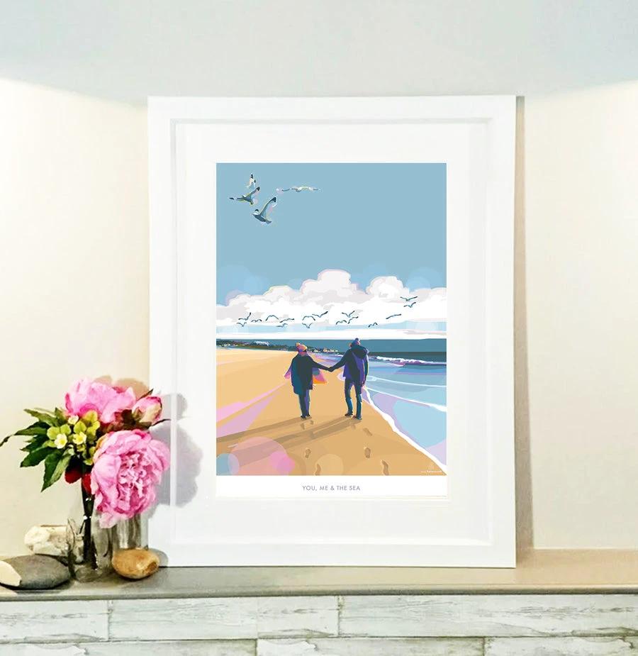 Vintage Travel Poster – You, Me and The Sea Beach Art by BeckyBettesworth (you-me-the-sea)