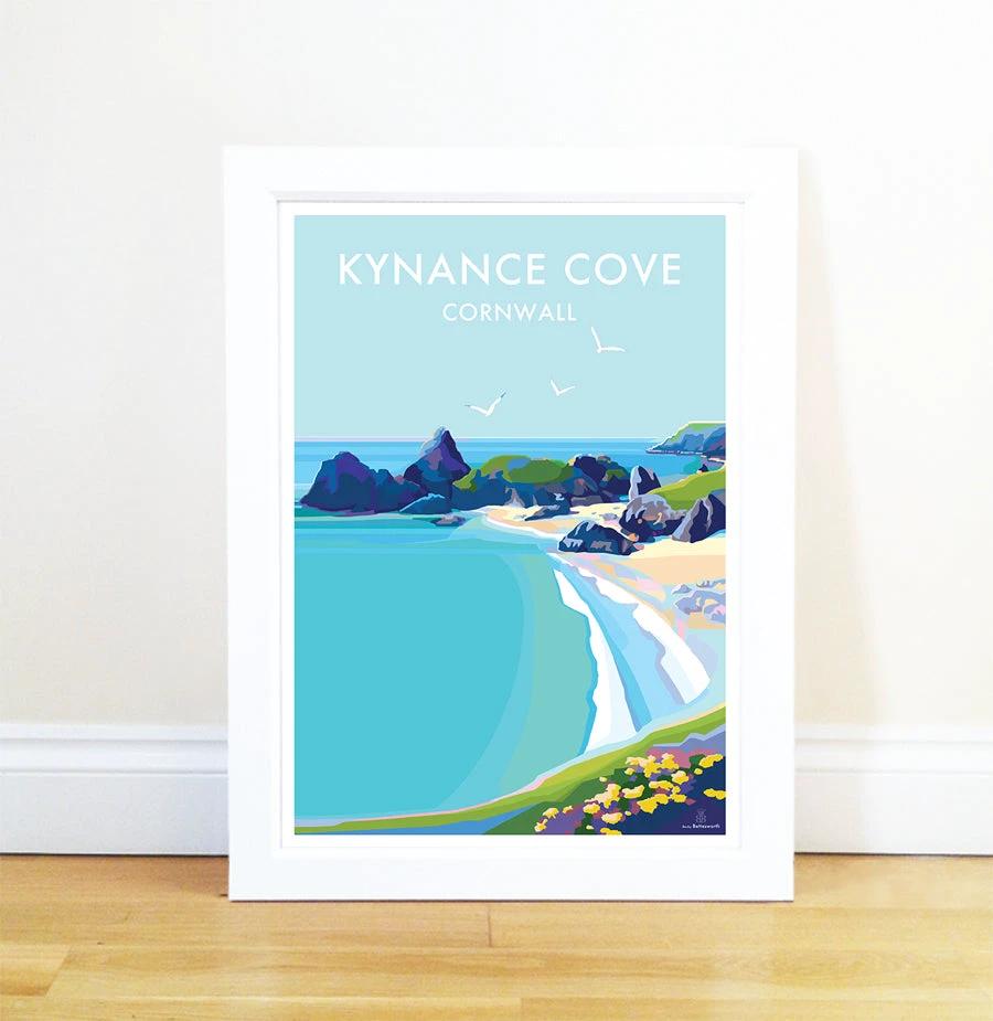 Kynance Cove Poster - Turquoise Waters & White Sand Art Print by BeckyBettesworth (kynance-cove)