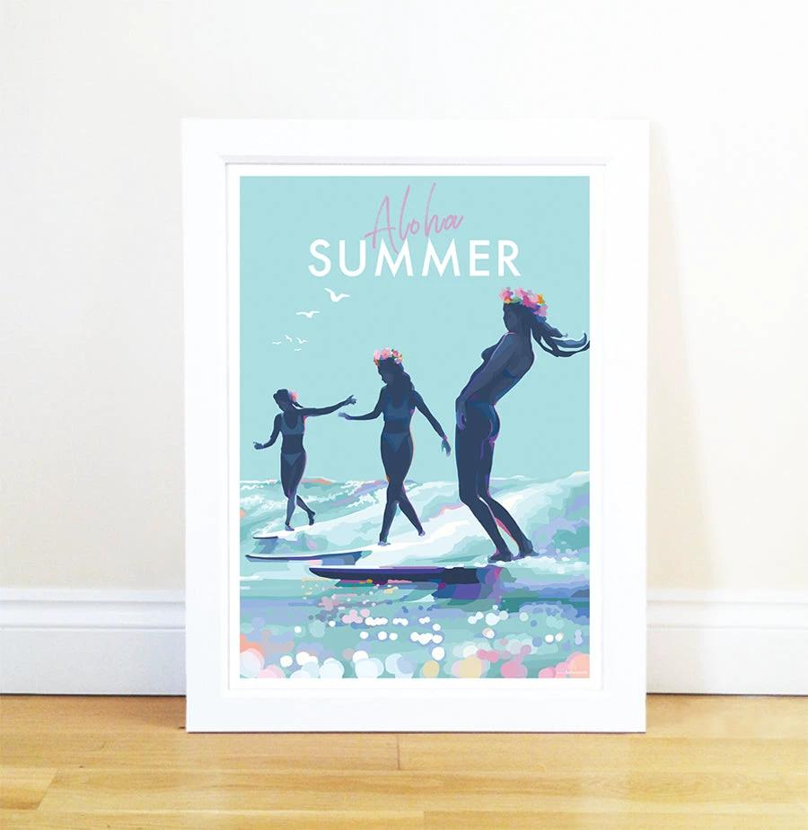Vintage Travel Poster – Aloha Summer Surf Art by Becky Bettesworth by BeckyBettesworth (aloha-summer)