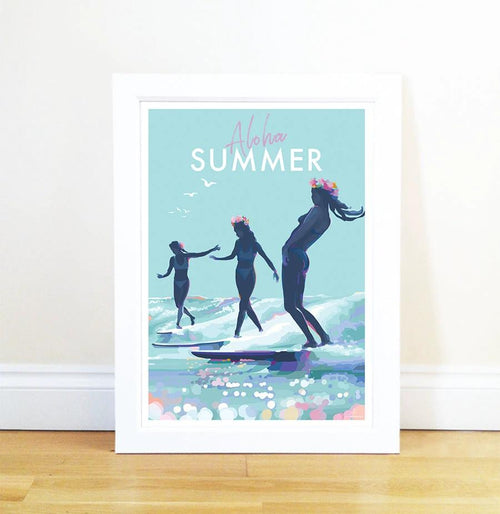 Vintage Travel Poster – Aloha Summer Surf Art by Becky Bettesworth by BeckyBettesworth (aloha-summer)