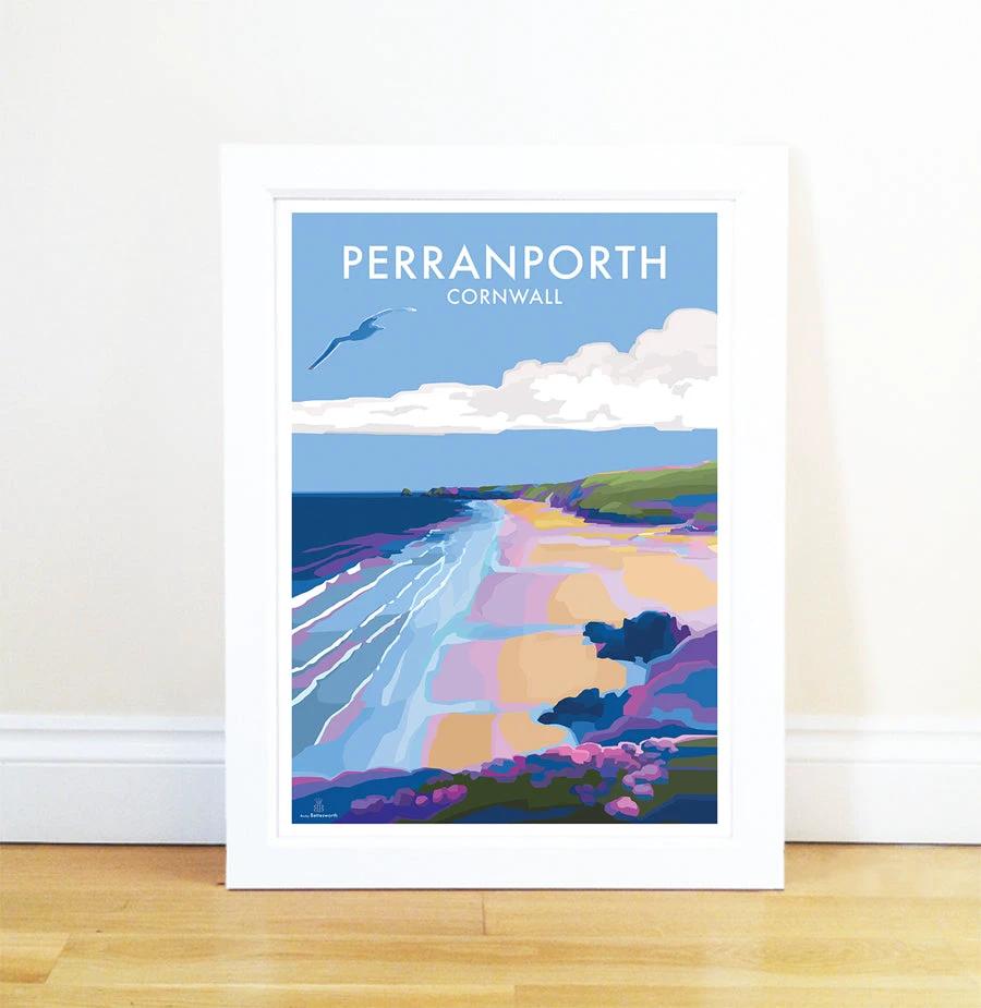 Cornwall Travel Poster - Perranporth Seaside Print by Becky Bettesworth by BeckyBettesworth (perranporth)