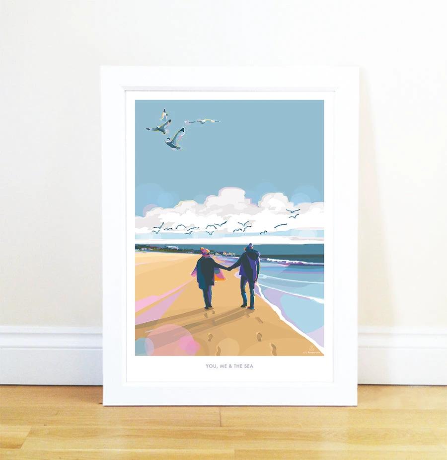 Vintage Travel Poster – You, Me and The Sea Beach Art by BeckyBettesworth (you-me-the-sea)