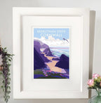 Cornwall Travel Poster – Bedruthan Steps Seaside Art Print by BeckyBettesworth (bedruthan-steps)