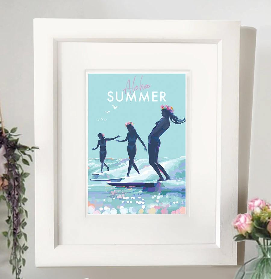 Vintage Travel Poster – Aloha Summer Surf Art by Becky Bettesworth by BeckyBettesworth (aloha-summer)