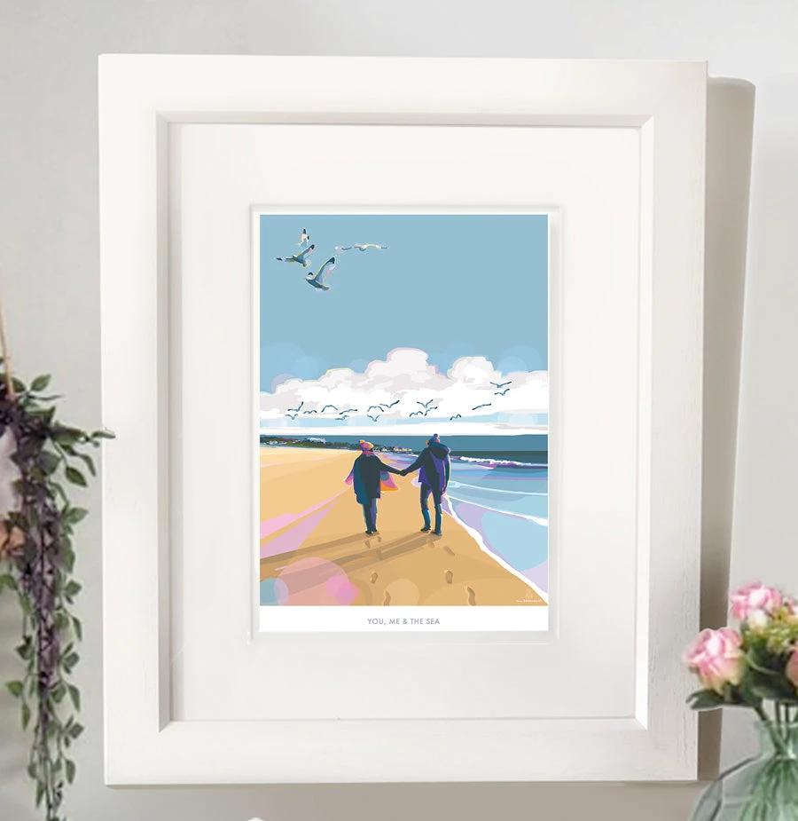 Vintage Travel Poster – You, Me and The Sea Beach Art by BeckyBettesworth (you-me-the-sea)