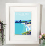 Kynance Cove Poster - Turquoise Waters & White Sand Art Print by BeckyBettesworth (kynance-cove)