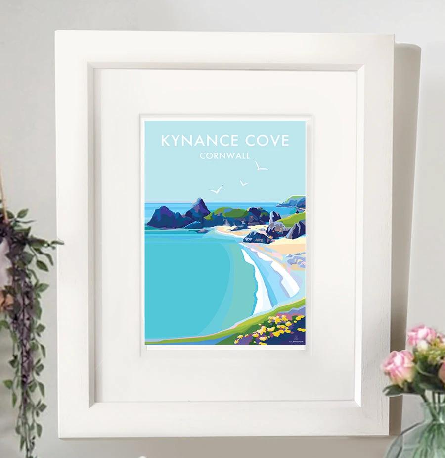 Kynance Cove Poster - Turquoise Waters & White Sand Art Print by BeckyBettesworth (kynance-cove)