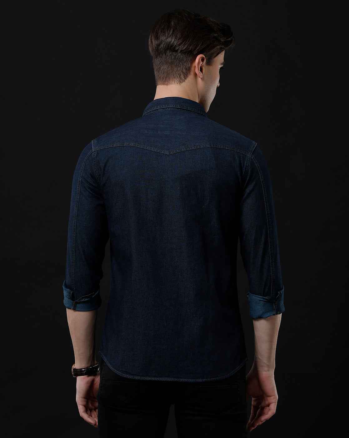 Men's Slim Fit Solid Denim Casual Shirt (AAKAL)