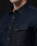 Men's Slim Fit Solid Denim Casual Shirt (AAKAL)