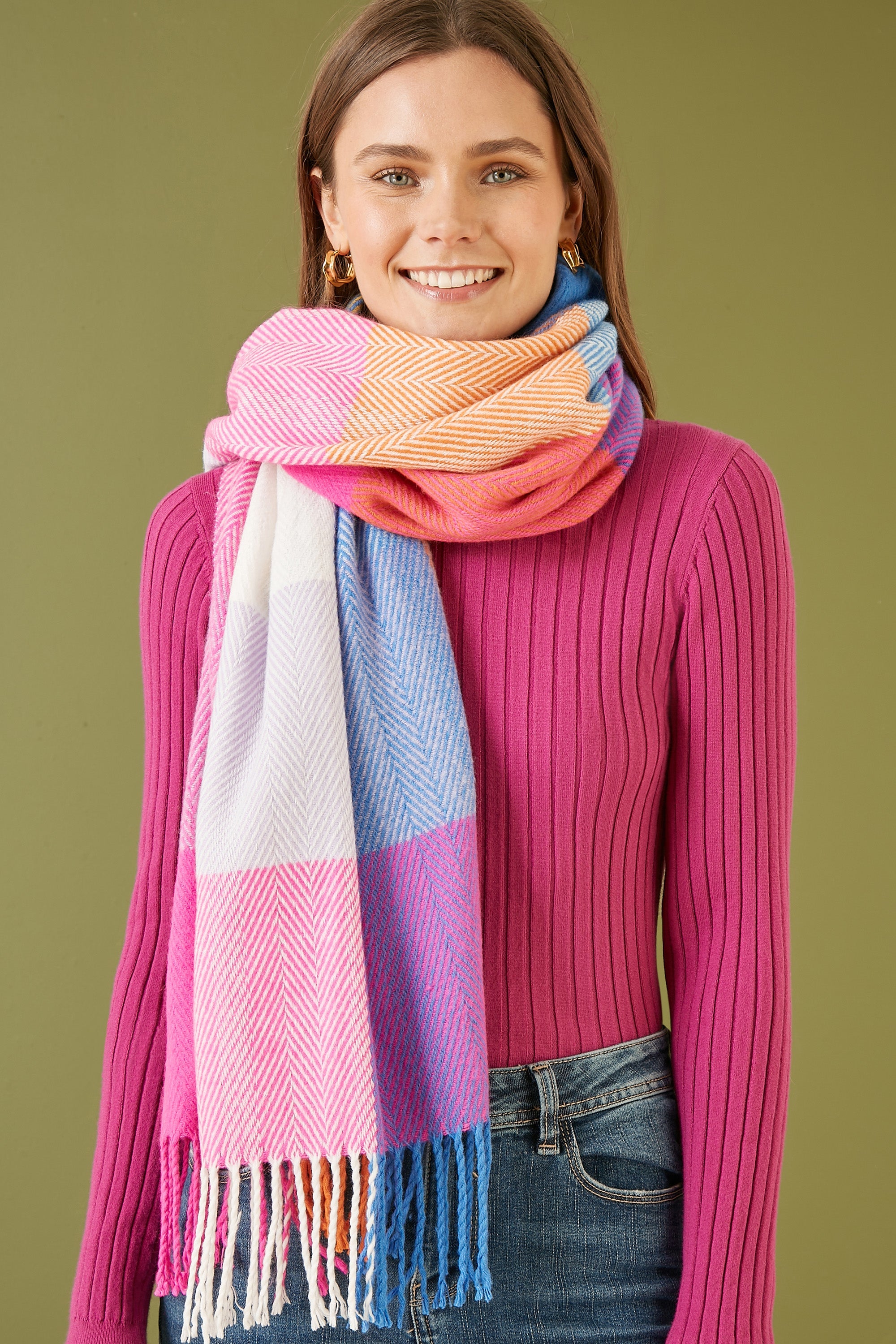 Yumi Multicolour Herringbone Oversize Scarf