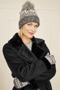 Yumi Grey Fairisle Beanie With Pom Pom