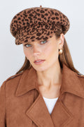 Yumi Brown Leopard Print Baker Boy Hat