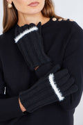 Yumi Black Gloves With Eyelash Knit Trim