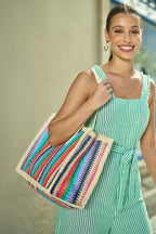 Yumi Multicolour Stripe Natural Shoulder Bag