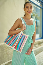 Yumi Multicolour Stripe Natural Shoulder Bag