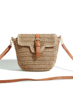 Yumi Brown Woven Rattan Handbag With Buckle