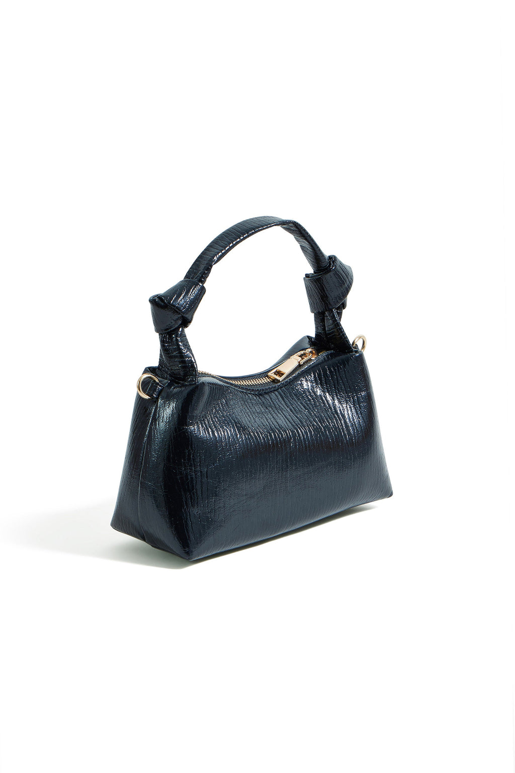 Yumi Black Textured Small Knot Handle Handbag