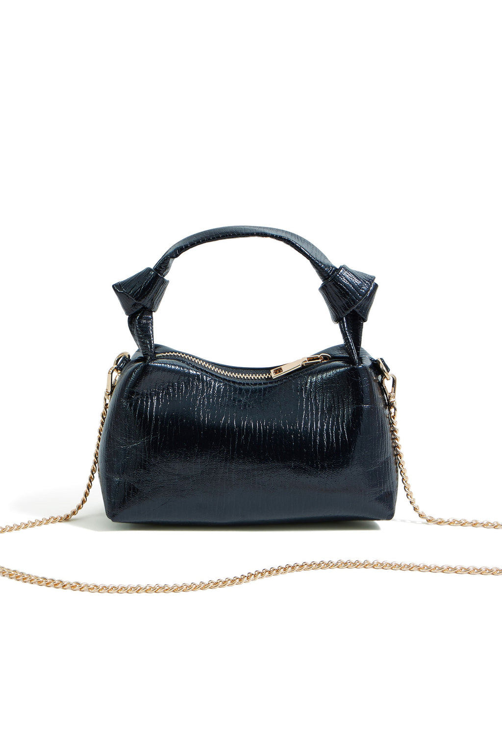 Yumi Black Textured Small Knot Handle Handbag