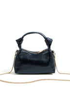 Yumi Black Textured Small Knot Handle Handbag