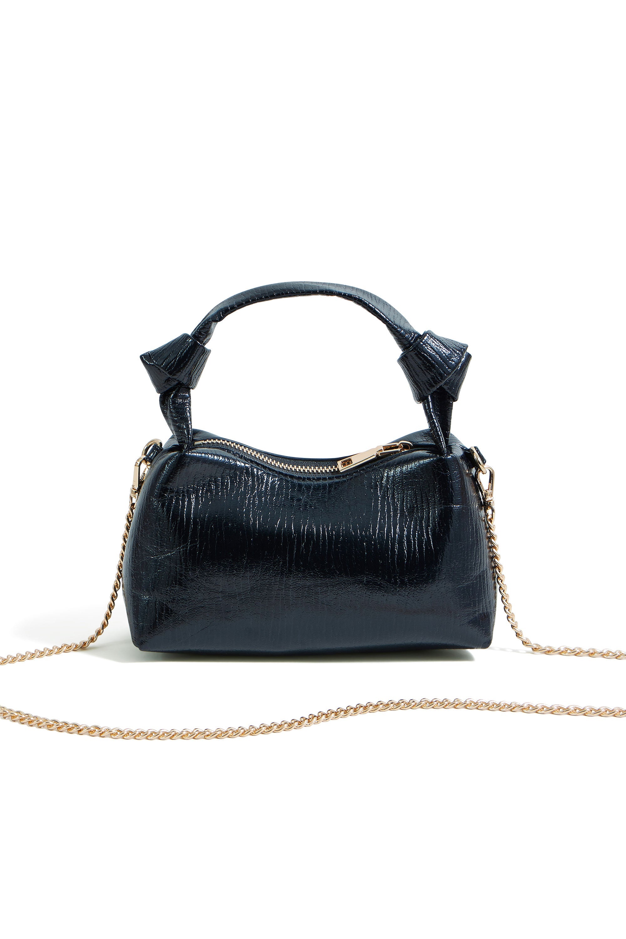 Yumi Black Textured Small Knot Handle Handbag