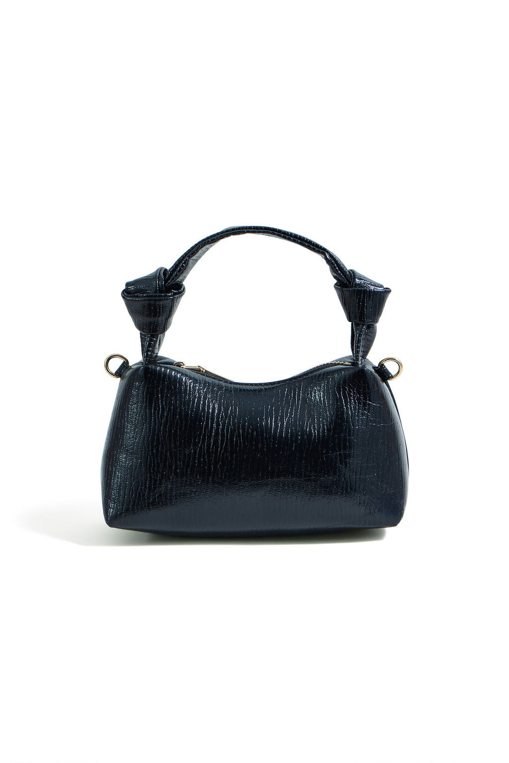 Yumi Black Textured Small Knot Handle Handbag