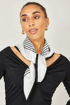 Yumi Ivory 100% Silk Butterfly Stripe Scarf
