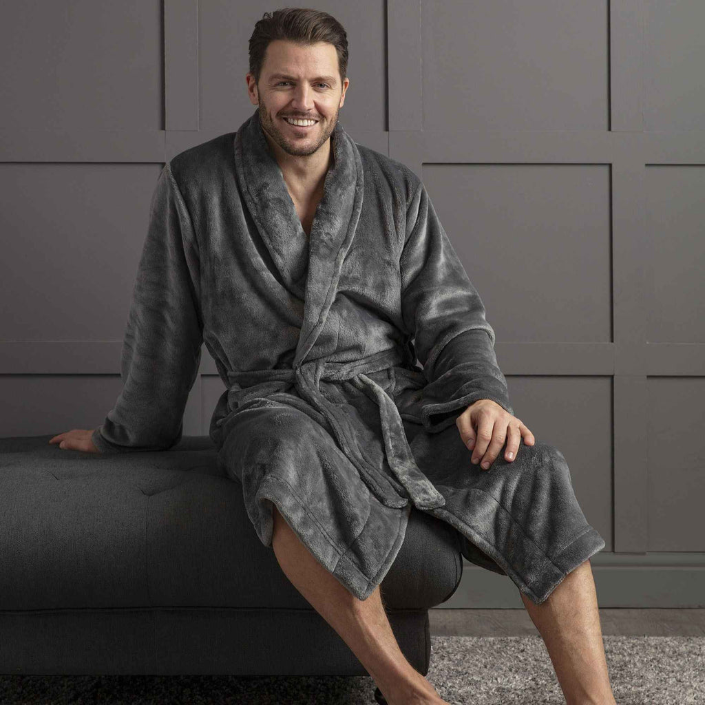 Mens Soft Fleece Warm Bathrobe Dressing Gown for Winter