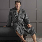 Mens Soft Fleece Warm Bathrobe Dressing Gown for Winter