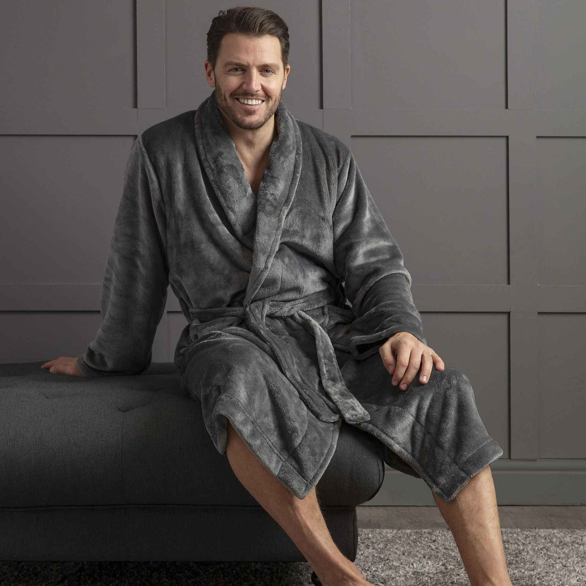 Mens Soft Fleece Warm Bathrobe Dressing Gown for Winter